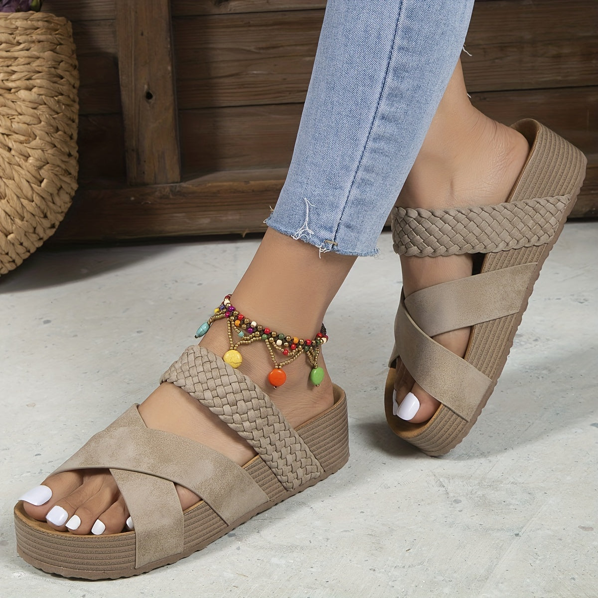 Dames - Instapsandalen - Kurk Sleehak - Comfortabele Zomerfootwear - VELMA SANDALEN