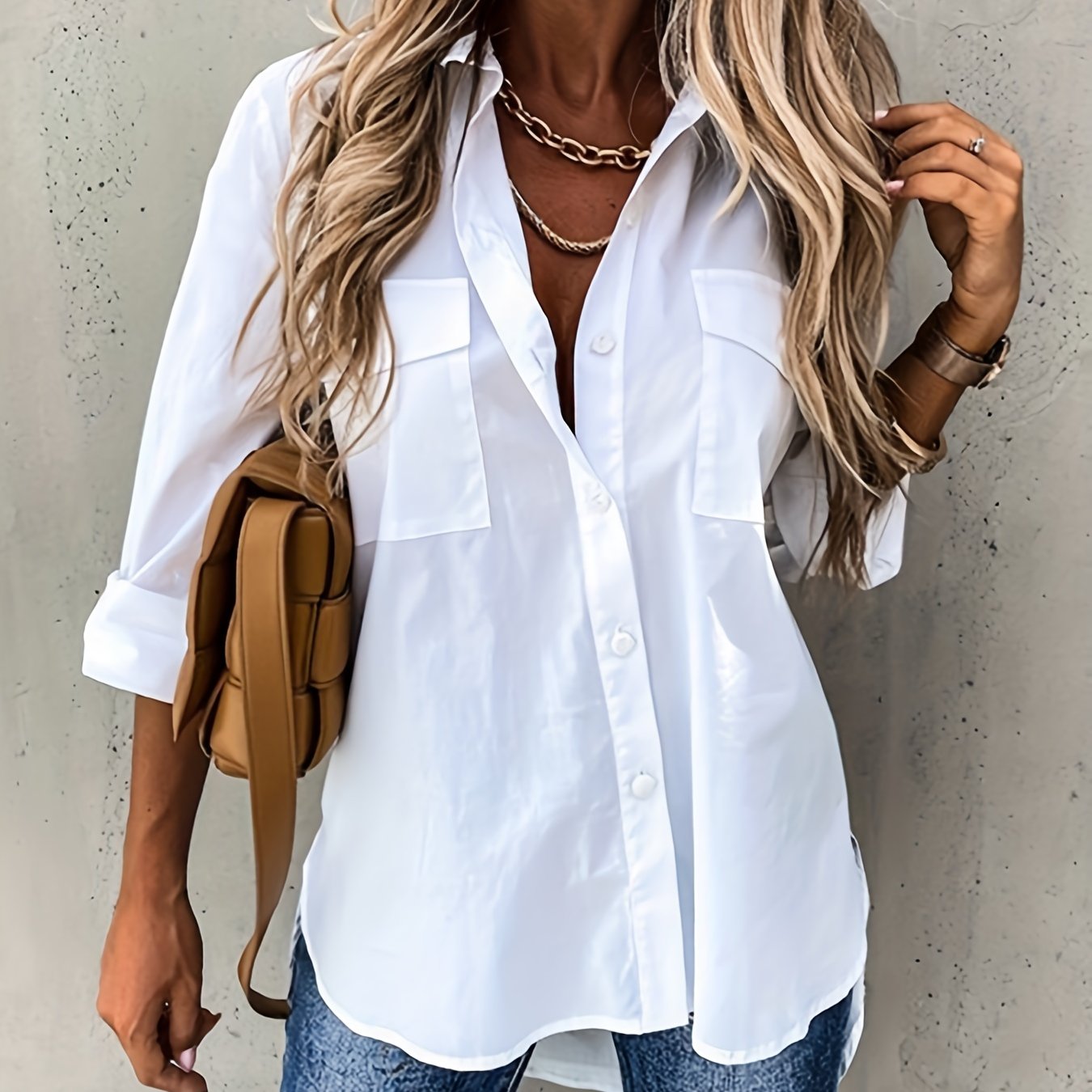 Dames - Relaxed Fit Blouse - Lange Mouwen - Kantoor en Casual - ELEGANTE BLAUW