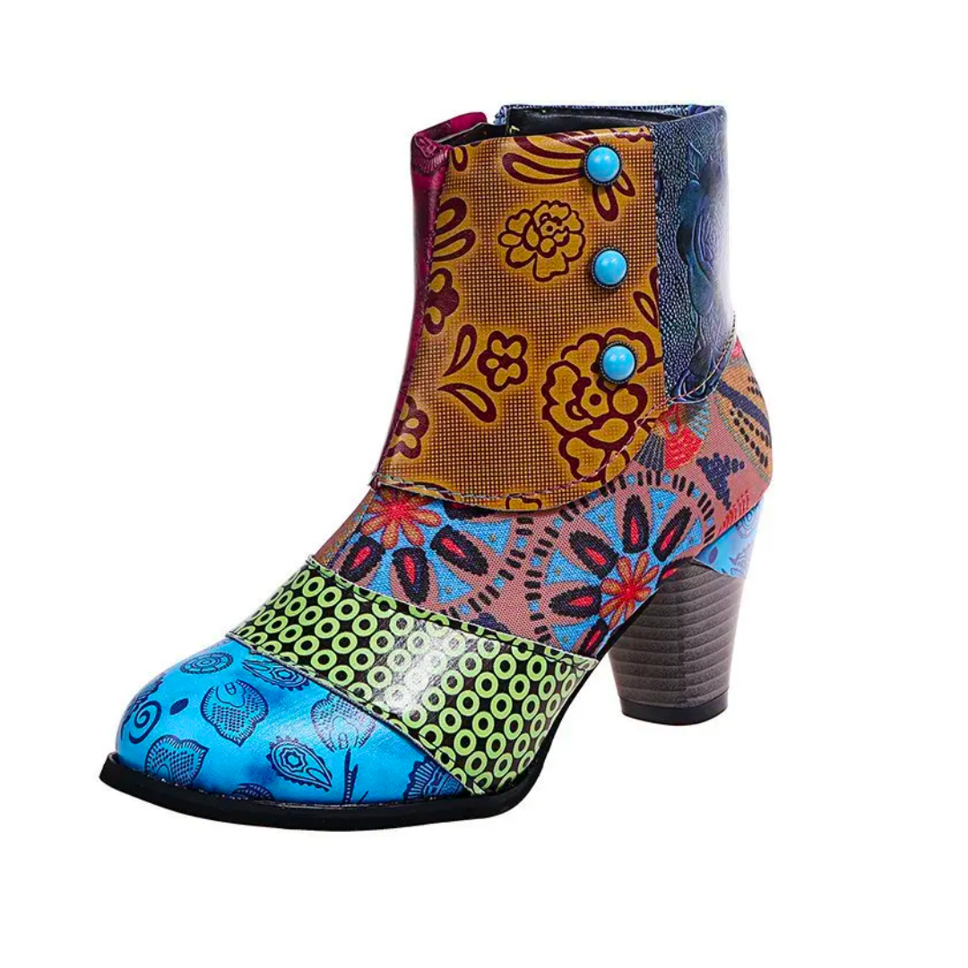 Vrouwen - Boho Patchwork Laarzen - Vegan Materialen - Retro Stijl - KLEURRIJK FLAIR