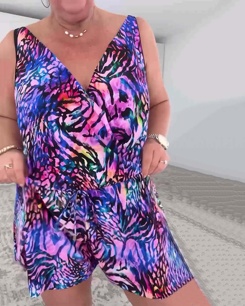 Badpak - Dames - V-Hals en Kleurrijke Print - Vakantie Mode - EENDELIG STIJL