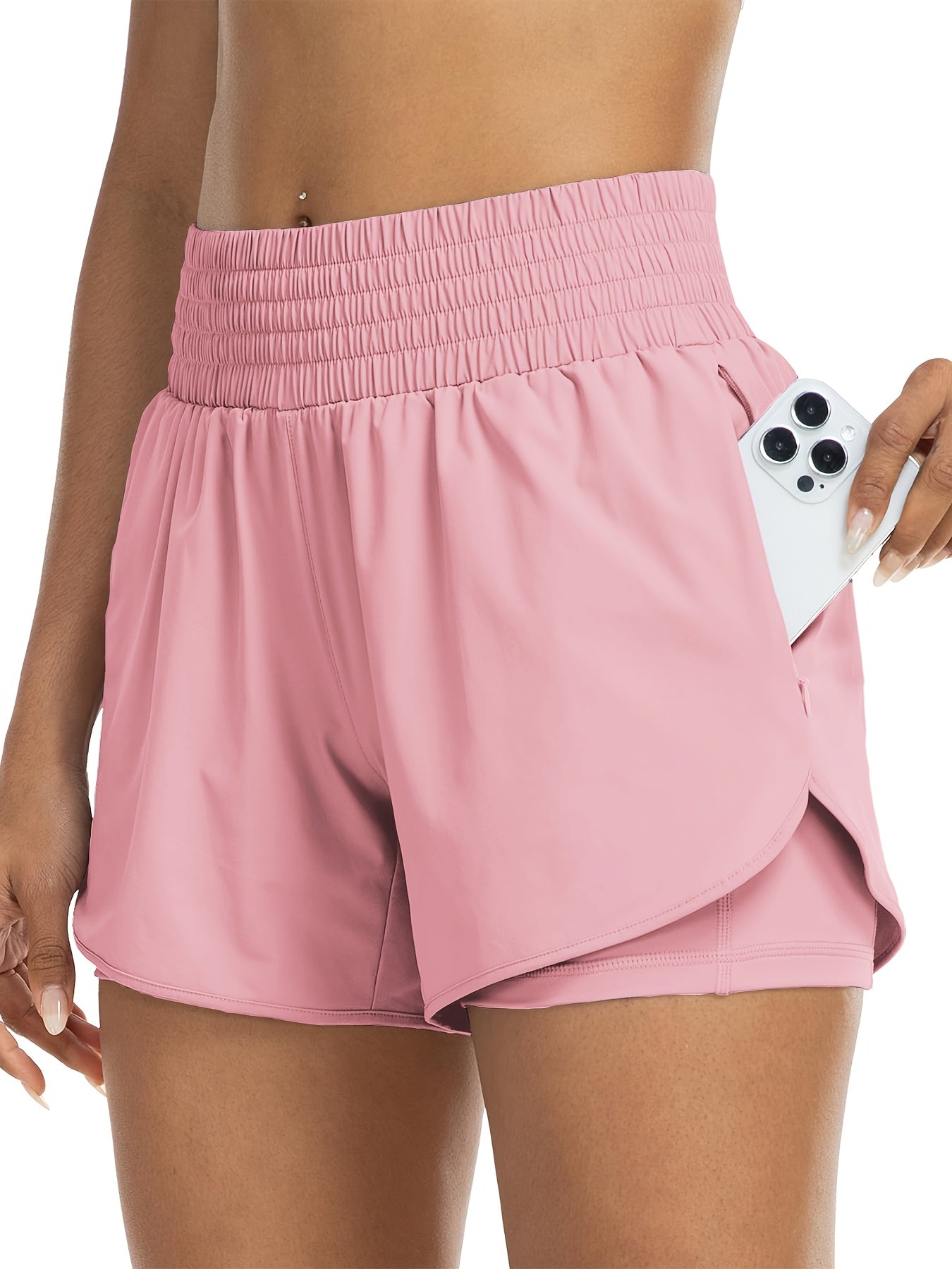Dames - Trainingsshort - Dubbele Laag - Hoge Taille - Actieve Dagen