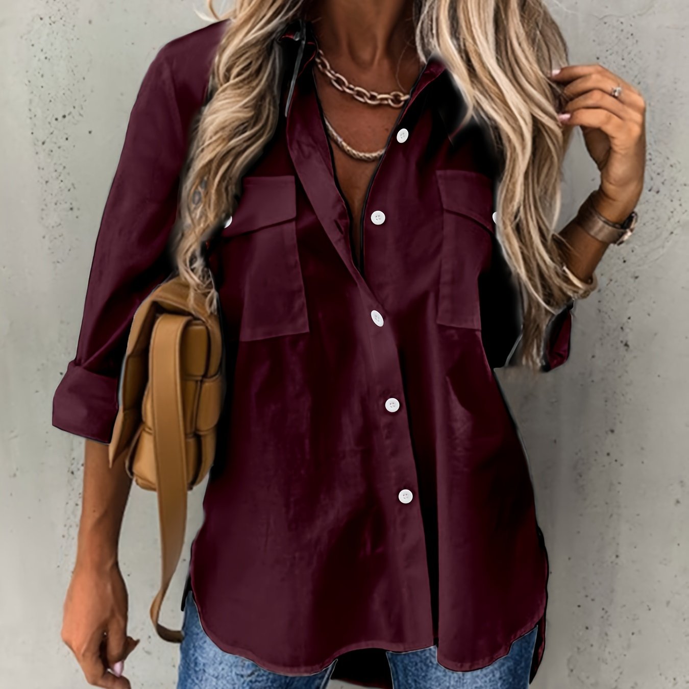 Dames - Relaxed Fit Blouse - Lange Mouwen - Kantoor en Casual - ELEGANTE BLAUW