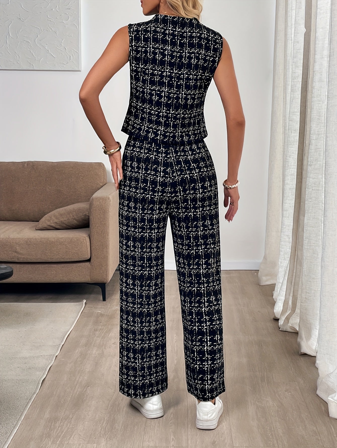 Dames - Mouwloze Tweed Top met Lange Broek - Elegante Stijl - Comfortabele Set - ANTEA SET