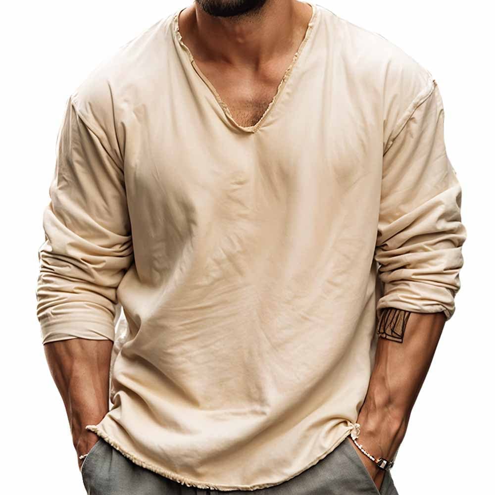 Lichtgewicht heren shirt met V-hals en lange mouwen – Valtro LinenEase
