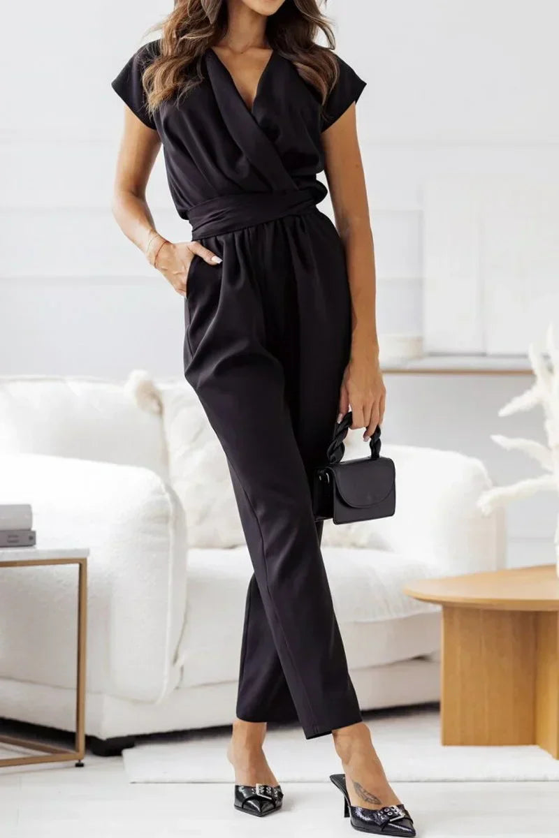 Stijlvolle dames jumpsuit met V-hals en korte mouwen – VivaForm