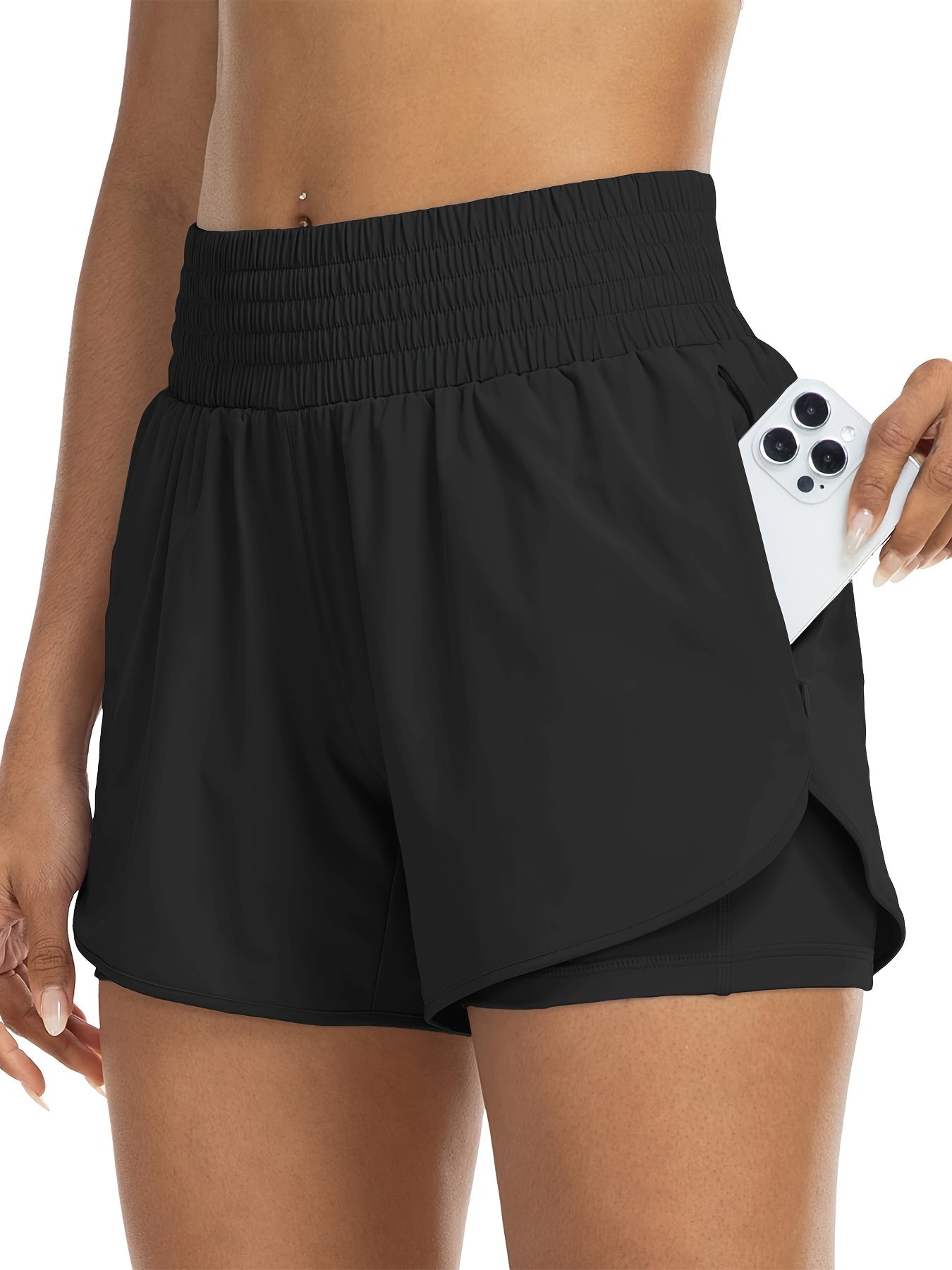 Dames - Trainingsshort - Dubbele Laag - Hoge Taille - Actieve Dagen