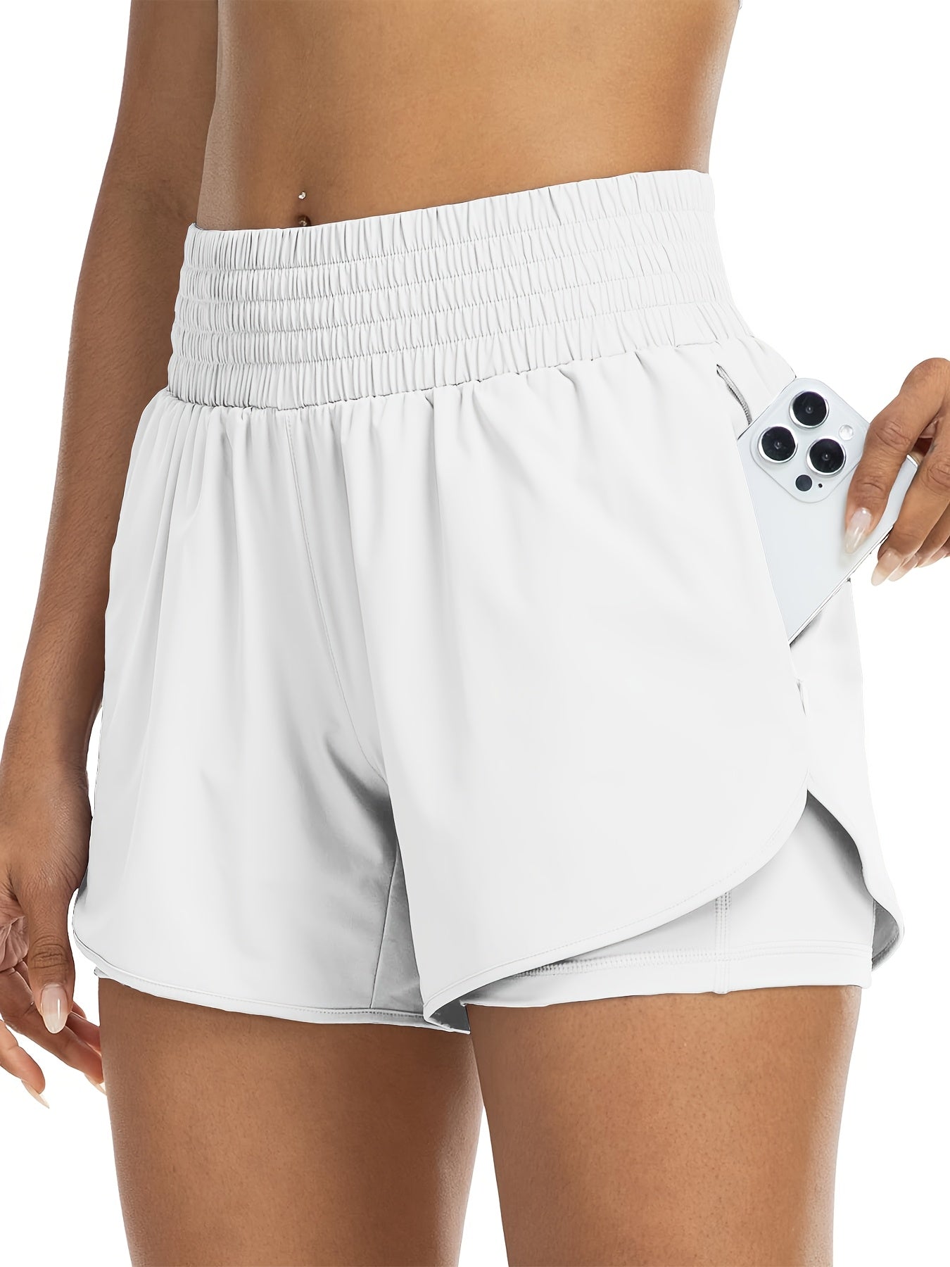 Dames - Trainingsshort - Dubbele Laag - Hoge Taille - Actieve Dagen