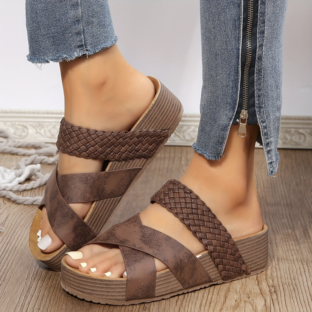 Dames - Instapsandalen - Kurk Sleehak - Comfortabele Zomerfootwear - VELMA SANDALEN