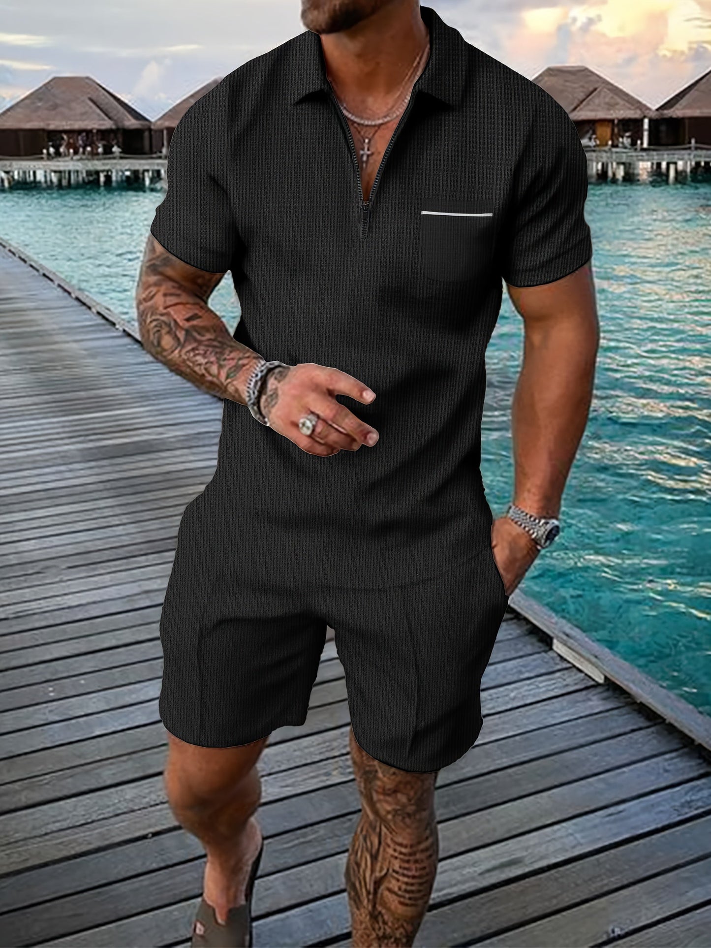 Heren - 2-delige Zomerpolo Set - Ademend Materiaal - Casual Outfit - ZOMERSTIJL