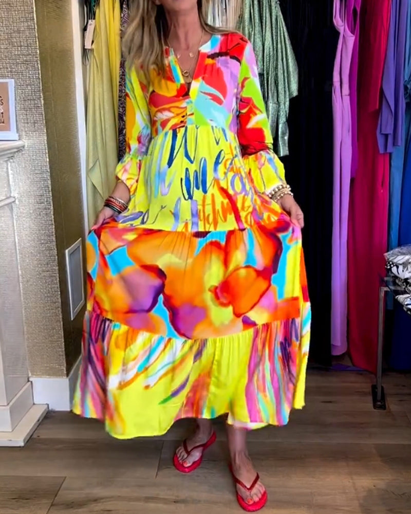 Dames - Maxi Jurk - Vloeiende Pasvorm - Kleurrijke Print - Zomerstijl