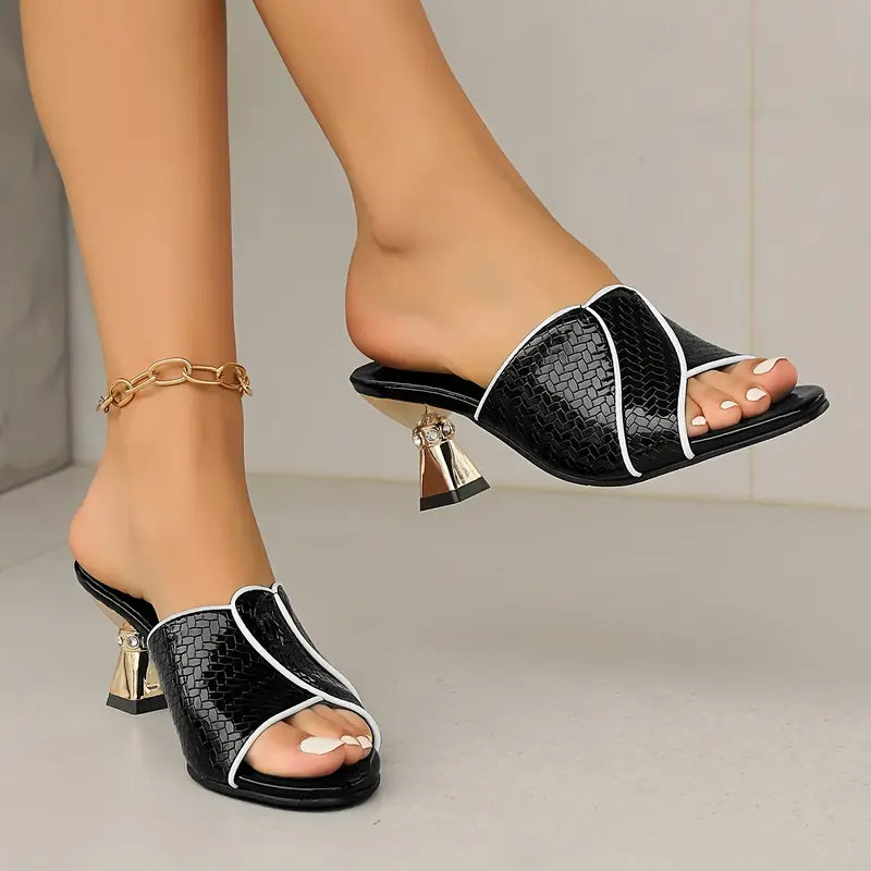 Open Muiltjes - Dames - Metallic Blokhak - Statement Schoenen - ELEGANTE MUILTJES