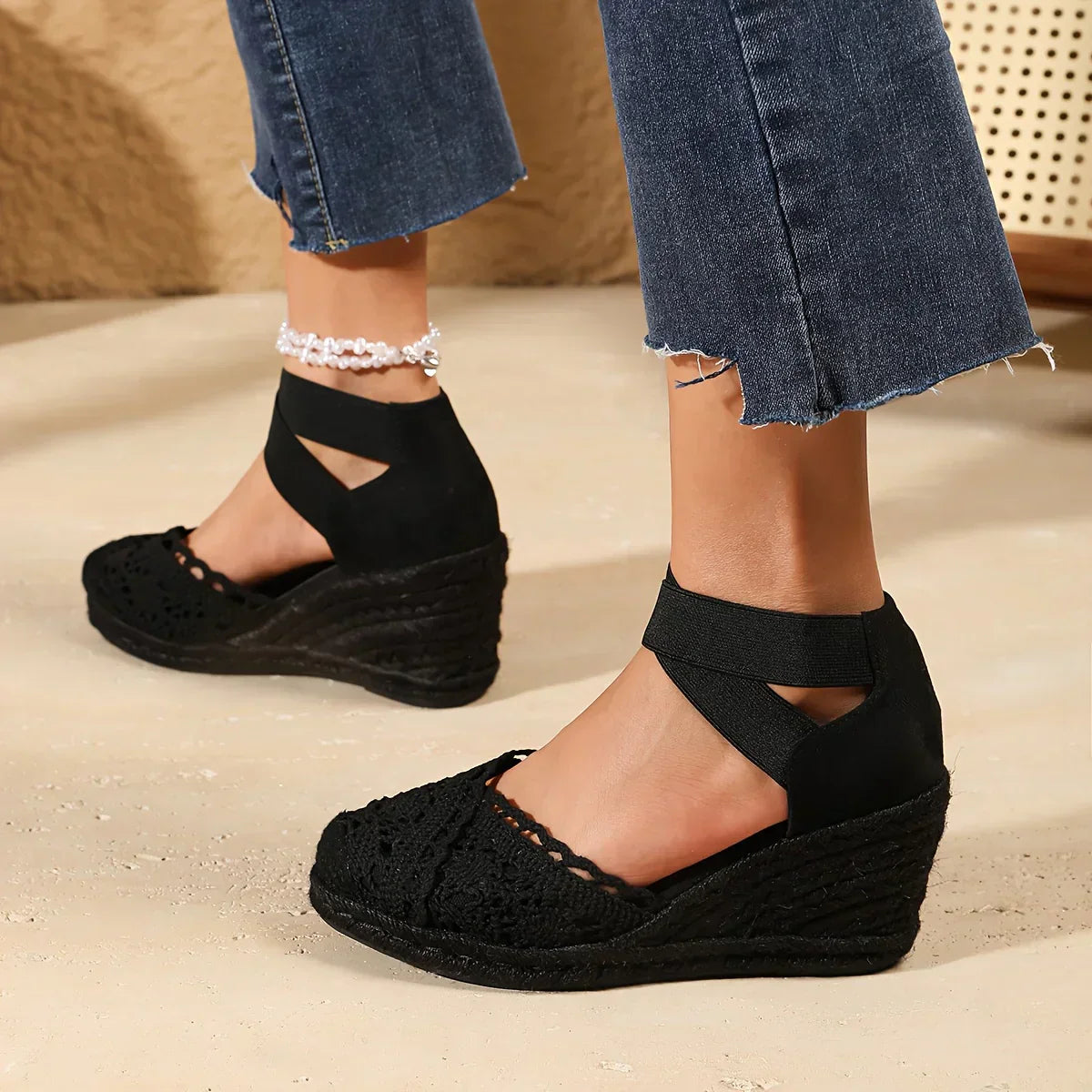 Sleehak Schoen - Dames - Gehaakt Detail - Elegante Stijl - LUCHEN KLASSE
