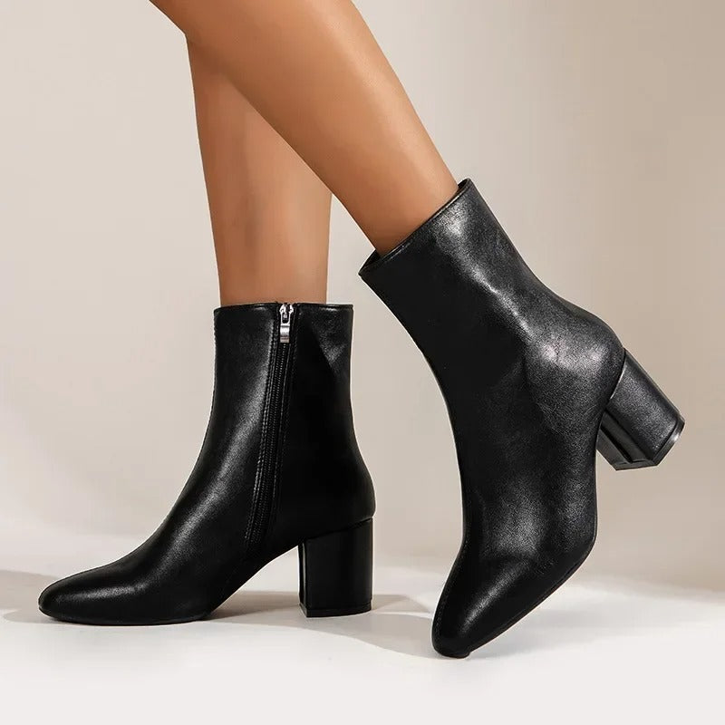 Enkellaars - Dames - Blokhak met Zijrits - Modieuze Schoenen - STIJL VOLGENDE