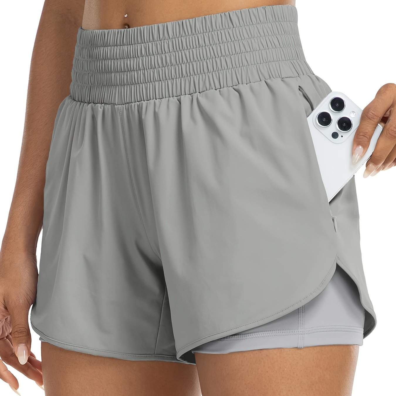 Dames - Trainingsshort - Dubbele Laag - Hoge Taille - Actieve Dagen