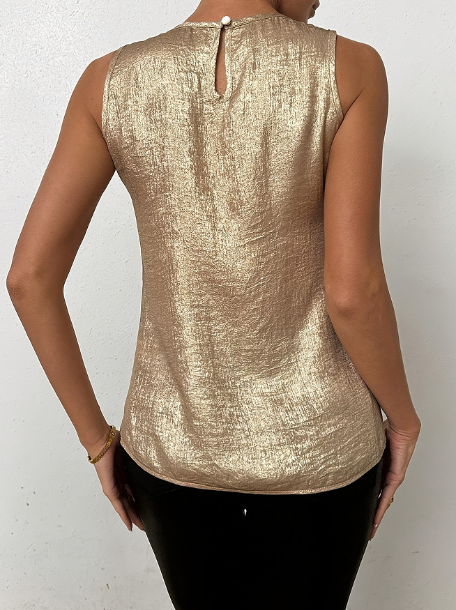 Vrouwen - Mouwloze Blouse - Metallic Goud - Elegante V-Hals - Party Top