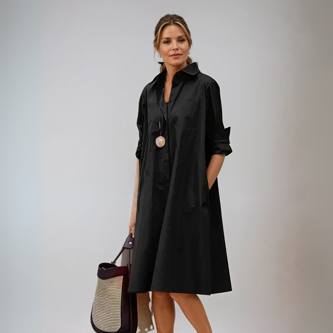 Oversized zwarte overhemdjurk voor moeiteloze stijl – NoirEase
