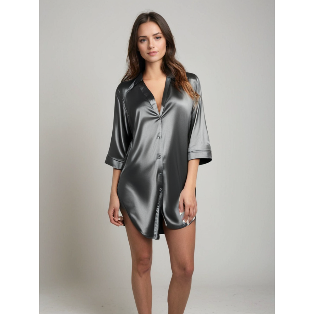 Elegant satijnen nachthemd met knoopsluiting – SilvanaLuxe
