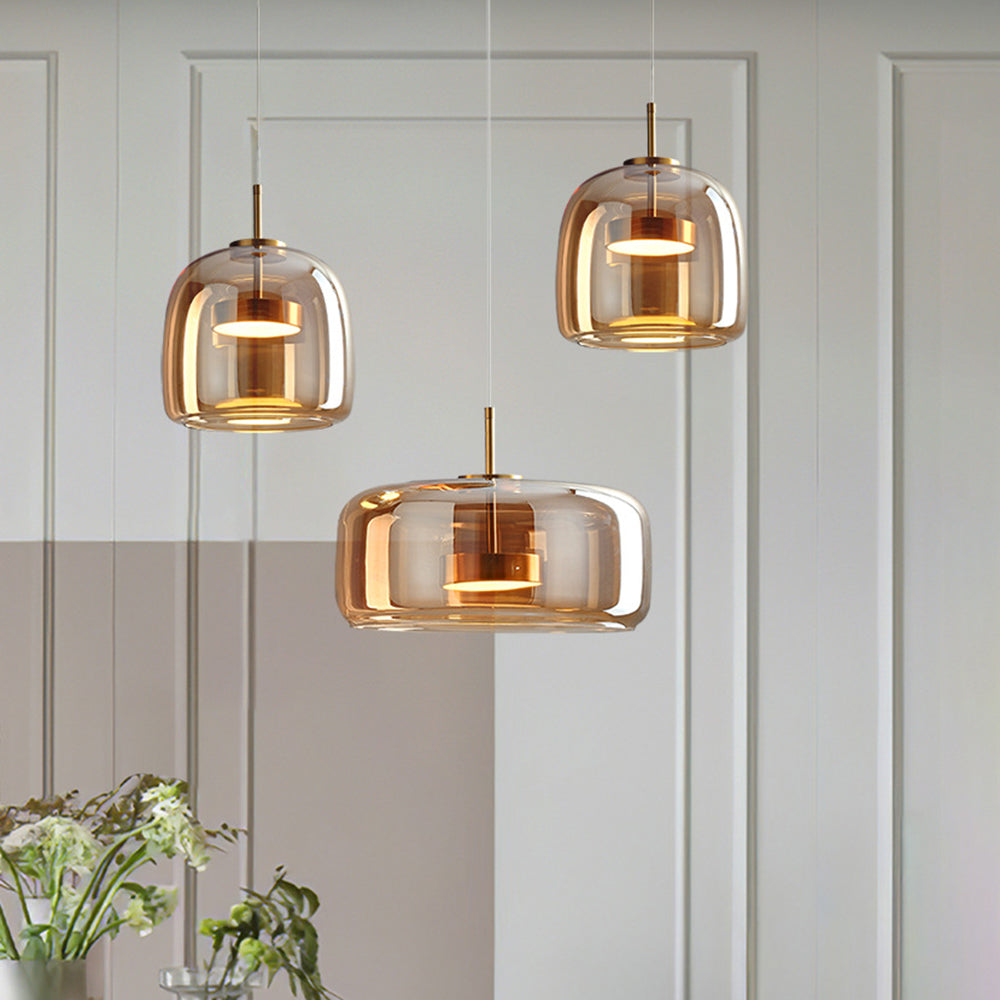 ALINA – Retro LED hanglamp in goud en amber voor een stijlvolle uitstraling