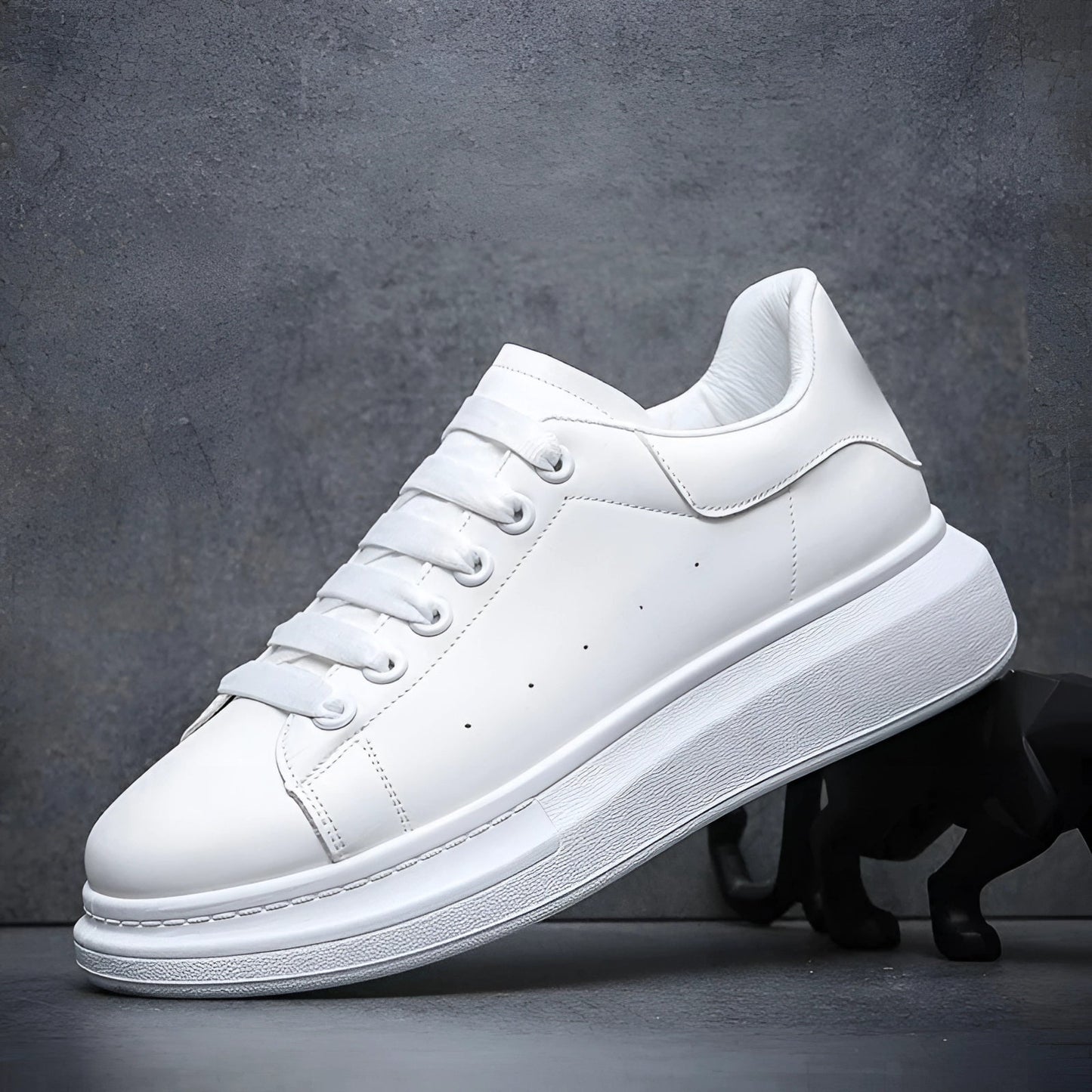 Schoen - Heren - Leer - Witte Sneaker - Plateau Sneaker