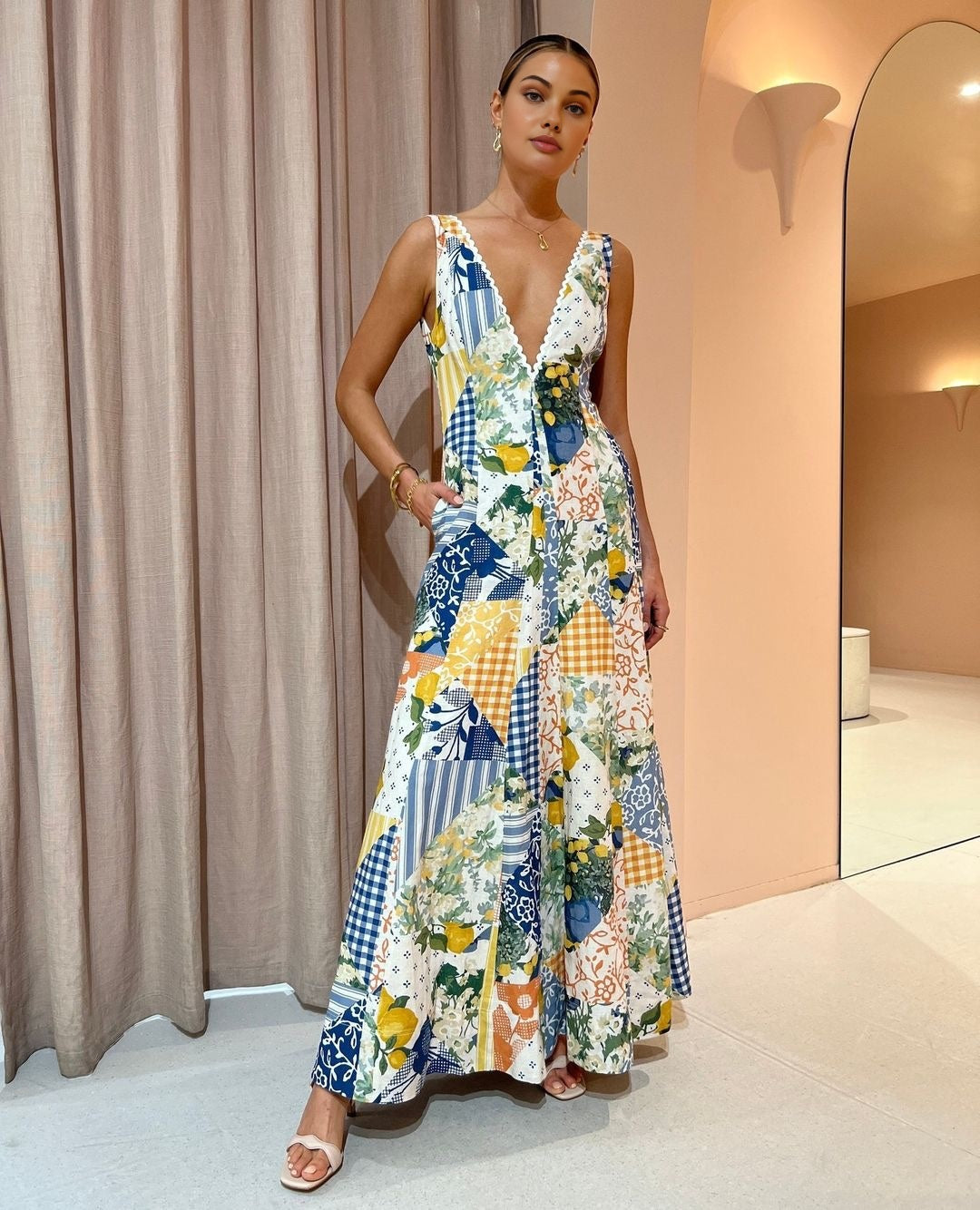 Vrouwen - Mouwloze Maxi Jurk - Patchwork Print - Zomer Mode - BOHO STIJL