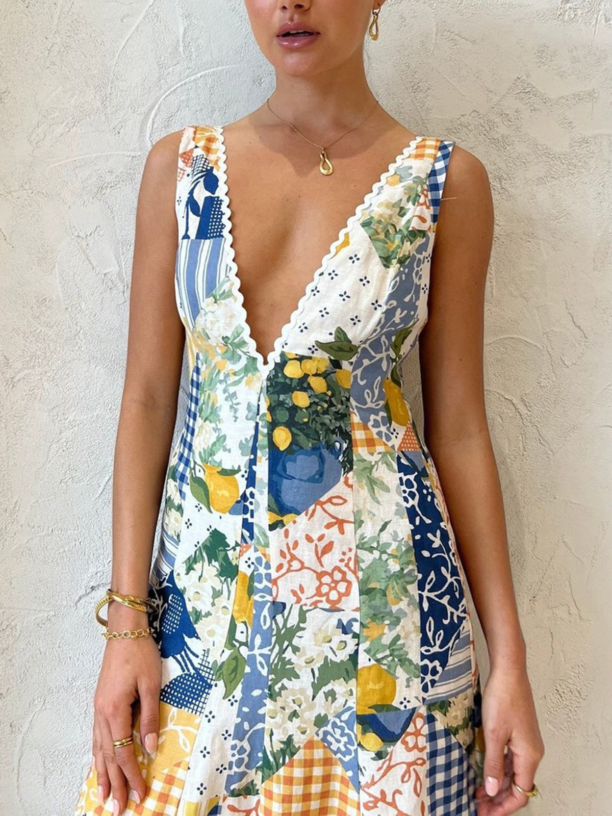 Vrouwen - Mouwloze Maxi Jurk - Patchwork Print - Zomer Mode - BOHO STIJL