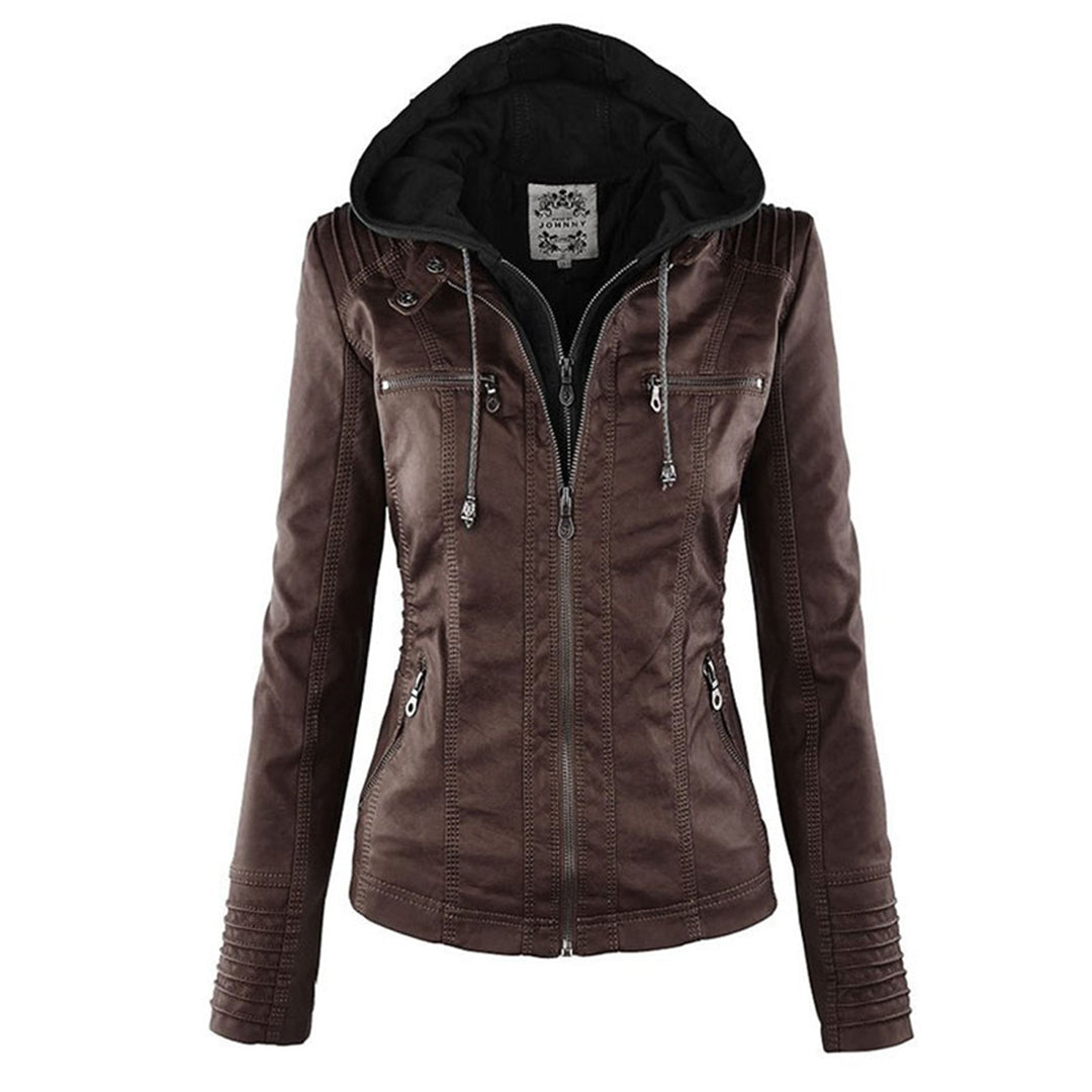 SIENNA - Weerbestendig dames lederjack met capuchon