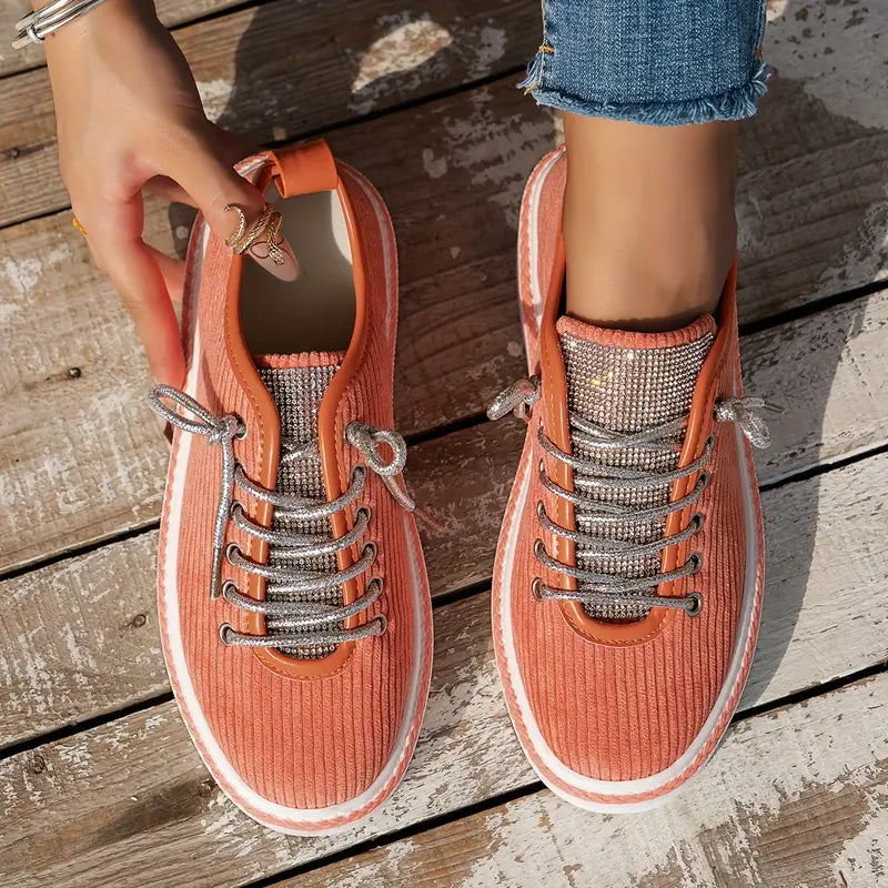 Dames - Platform Sneakers - Zachte Corduroy Bovenkant - Modieuze Schoenen - TRENDY STEP