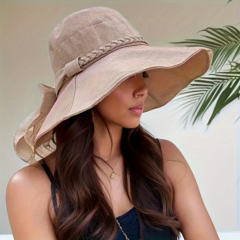 Dames - Zonnehoed - Geweven Detail en Strikaccent - UV-Bescherming - Elegante Zonnehoed