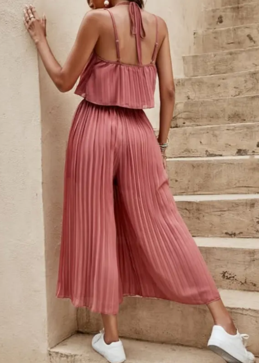 Dames - Geplooide Jumpsuit - Luchtige Pasvorm - Zomer Outfit - ELEGANTE STIJL