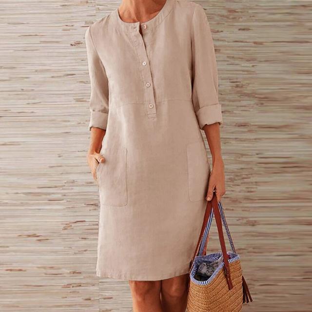 Vrouwen - Casual Jurk - Knopen Sluiting - Korte Mouwen - Zomerjurk