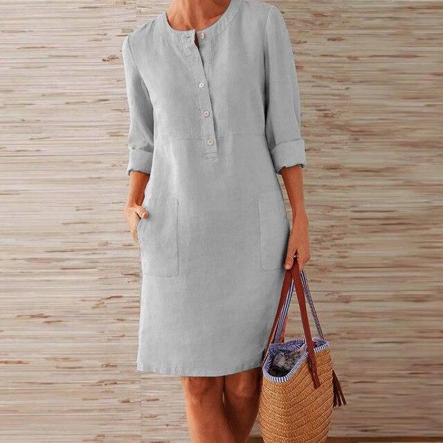 Vrouwen - Casual Jurk - Knopen Sluiting - Korte Mouwen - Zomerjurk