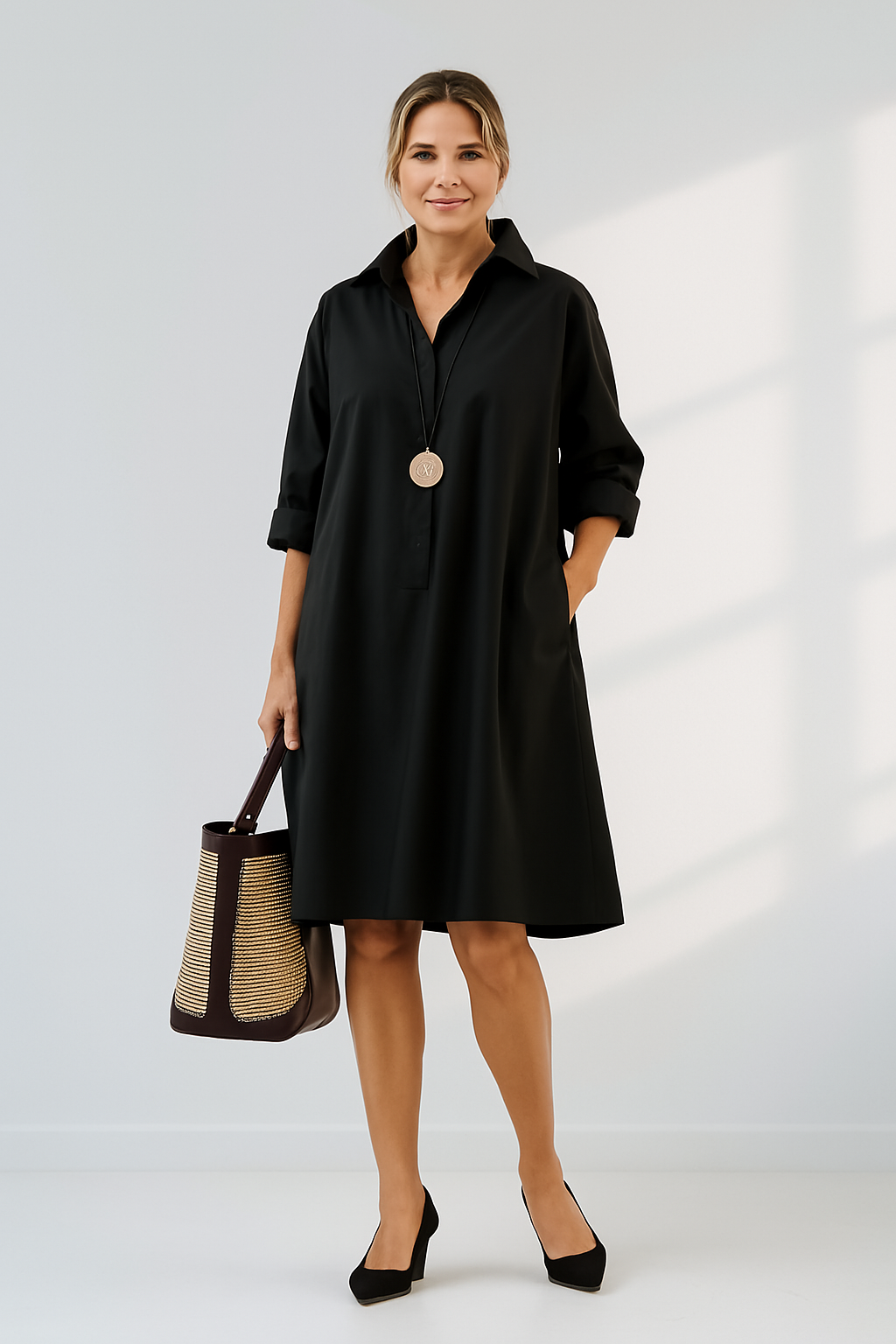 Oversized zwarte overhemdjurk voor moeiteloze stijl – NoirEase