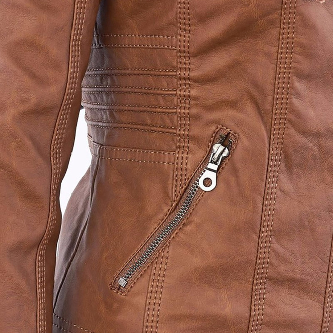 SIENNA - Weerbestendig dames lederjack met capuchon