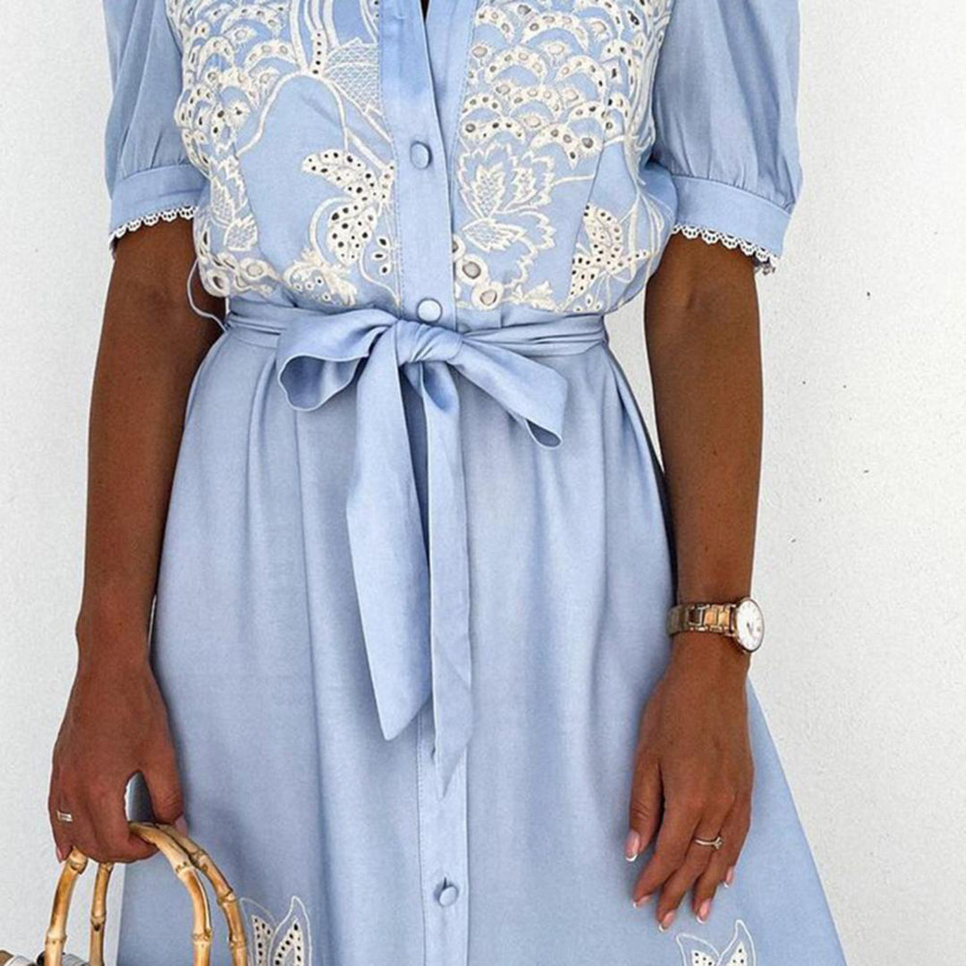Elegante dames maxi-jurk met vloeiende pasvorm en lange mouwen – Aurélise GraceLine