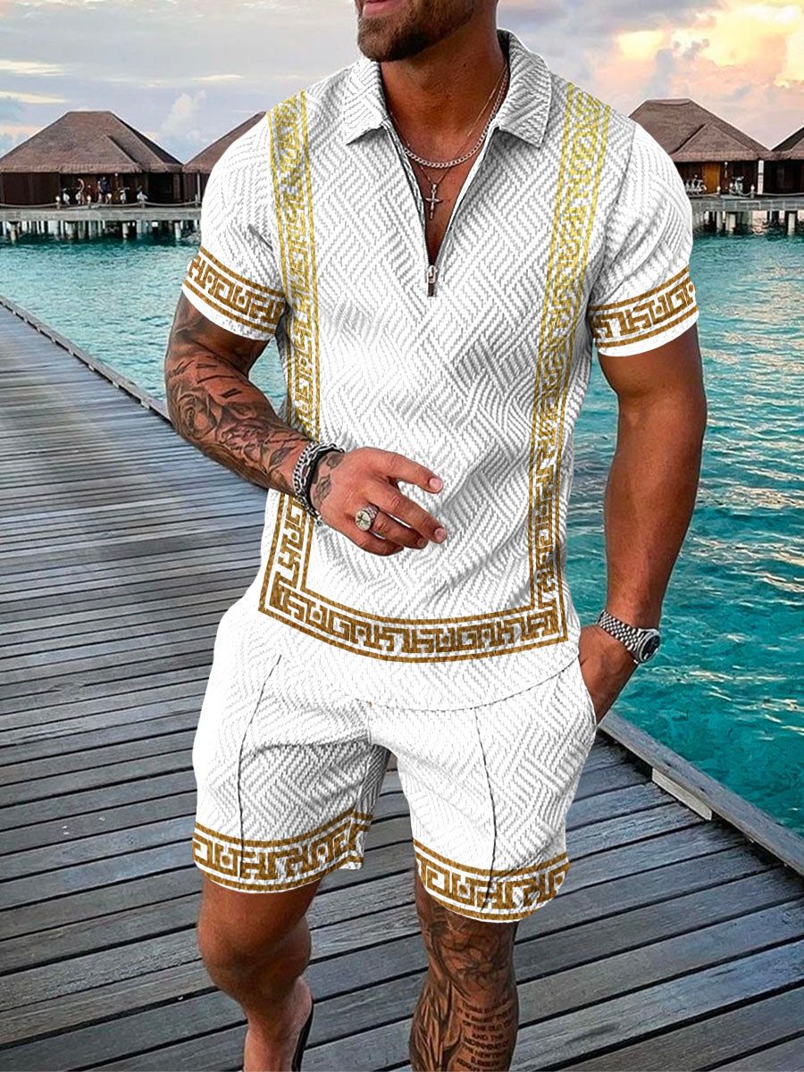 Heren Set Met Nauwsluitende Pasvorm En Grafische Boorddetails – VITTORIO LUXE