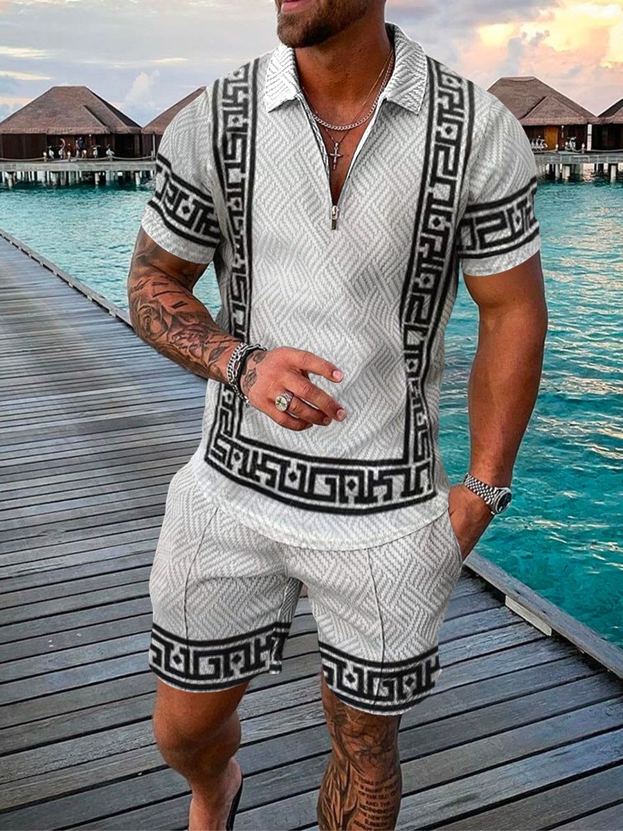 Heren Set Met Nauwsluitende Pasvorm En Grafische Boorddetails – VITTORIO LUXE