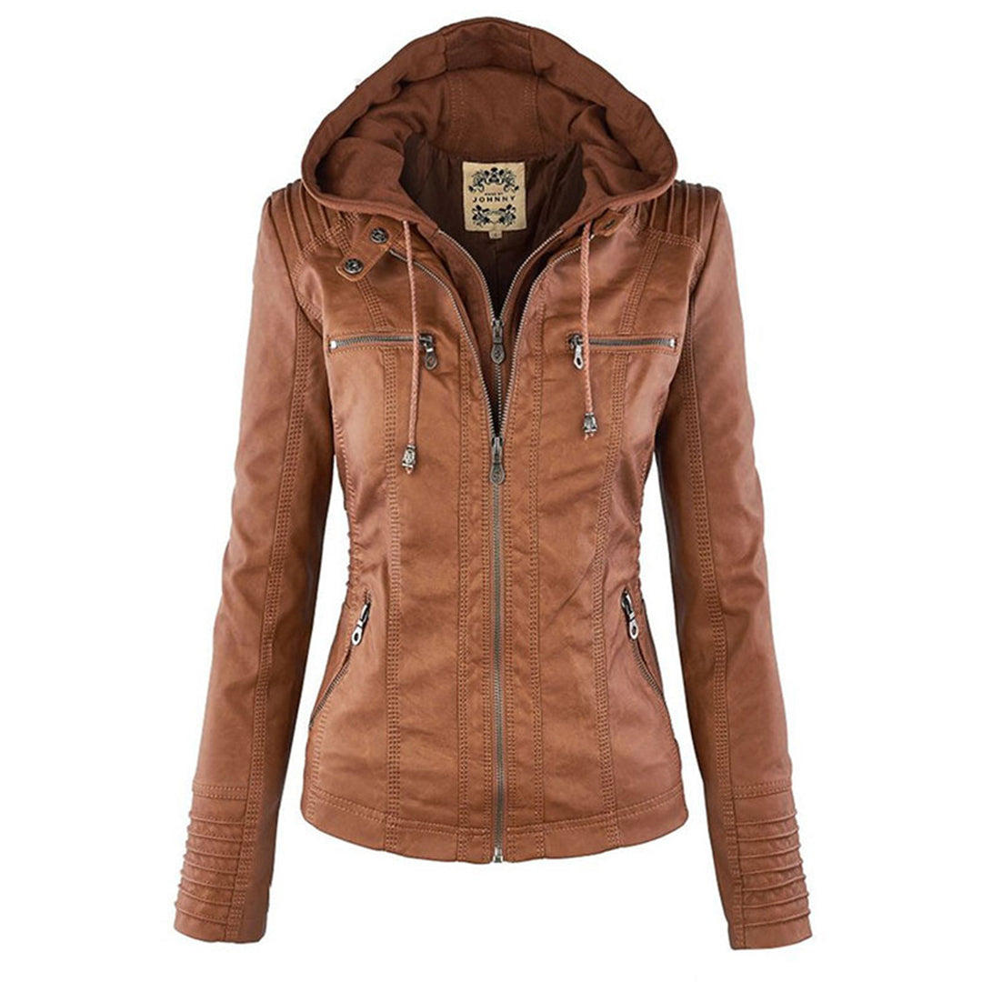 SIENNA - Weerbestendig dames lederjack met capuchon