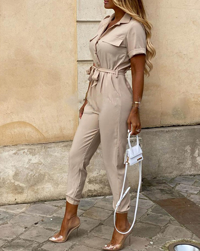 Damesjumpsuit met korte mouwen en taille-riem – SERENA FORMÉ
