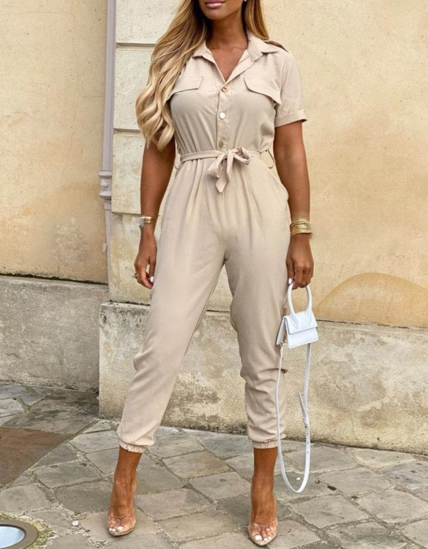 Damesjumpsuit met korte mouwen en taille-riem – SERENA FORMÉ