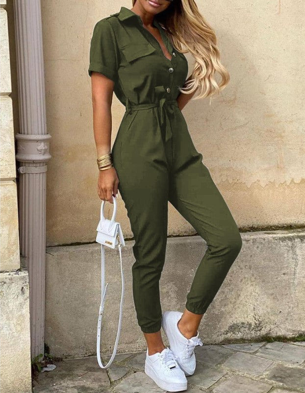 Damesjumpsuit met korte mouwen en taille-riem – SERENA FORMÉ