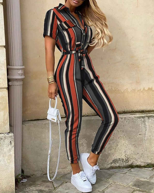 Damesjumpsuit met korte mouwen en taille-riem – SERENA FORMÉ