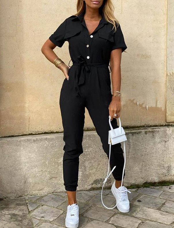 Damesjumpsuit met korte mouwen en taille-riem – SERENA FORMÉ