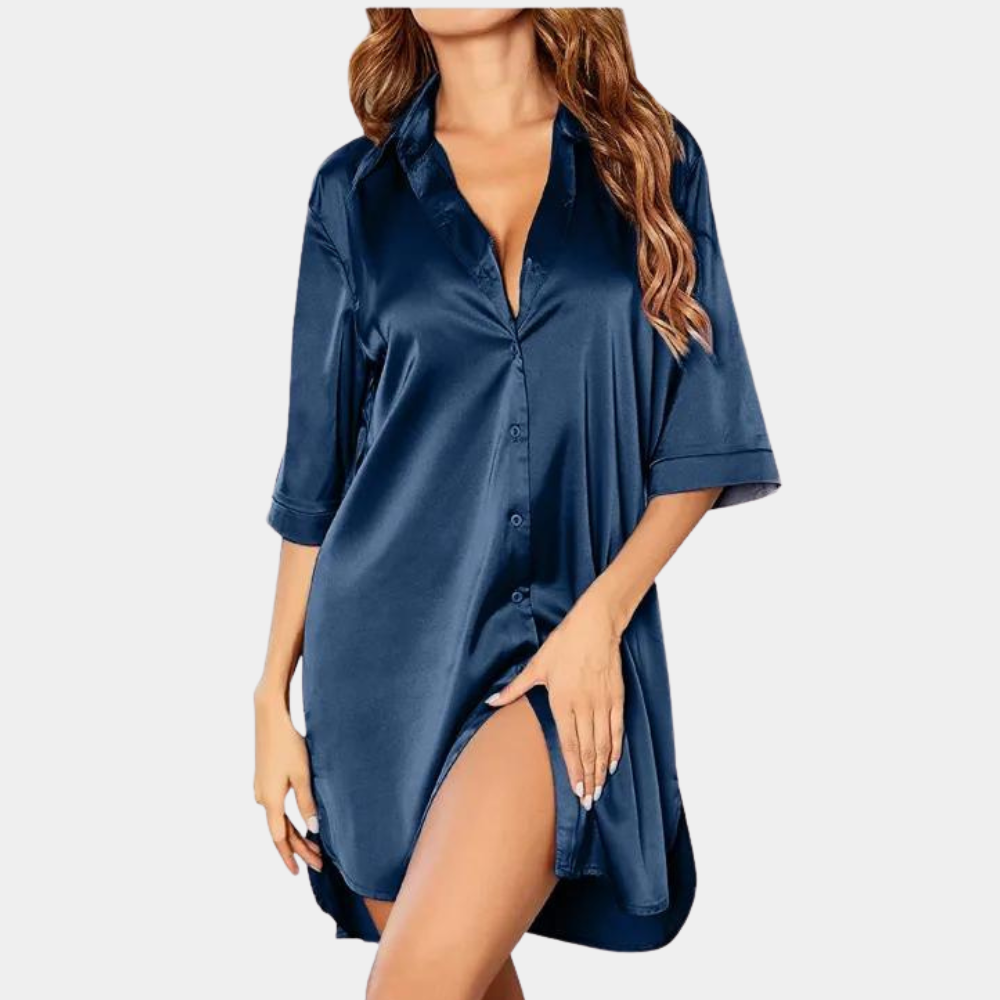 Elegant satijnen nachthemd met knoopsluiting – SilvanaLuxe