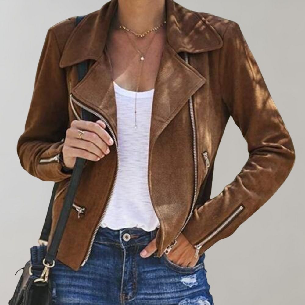 Leren Jas - Dames - Asymmetrisch - Moderne Lederjas - MELAN