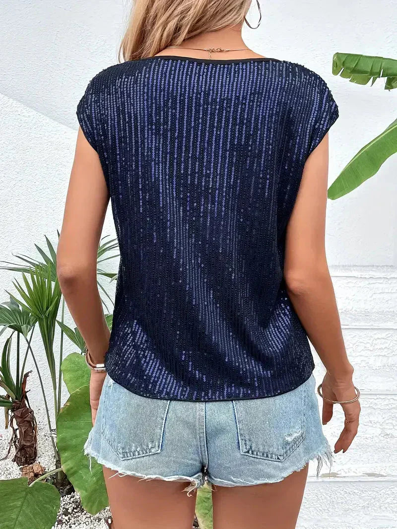 Vrouwen - Mouwloze Top - Glittermateriaal - Elegante Feestoutfit - GLAMOUR SHINE