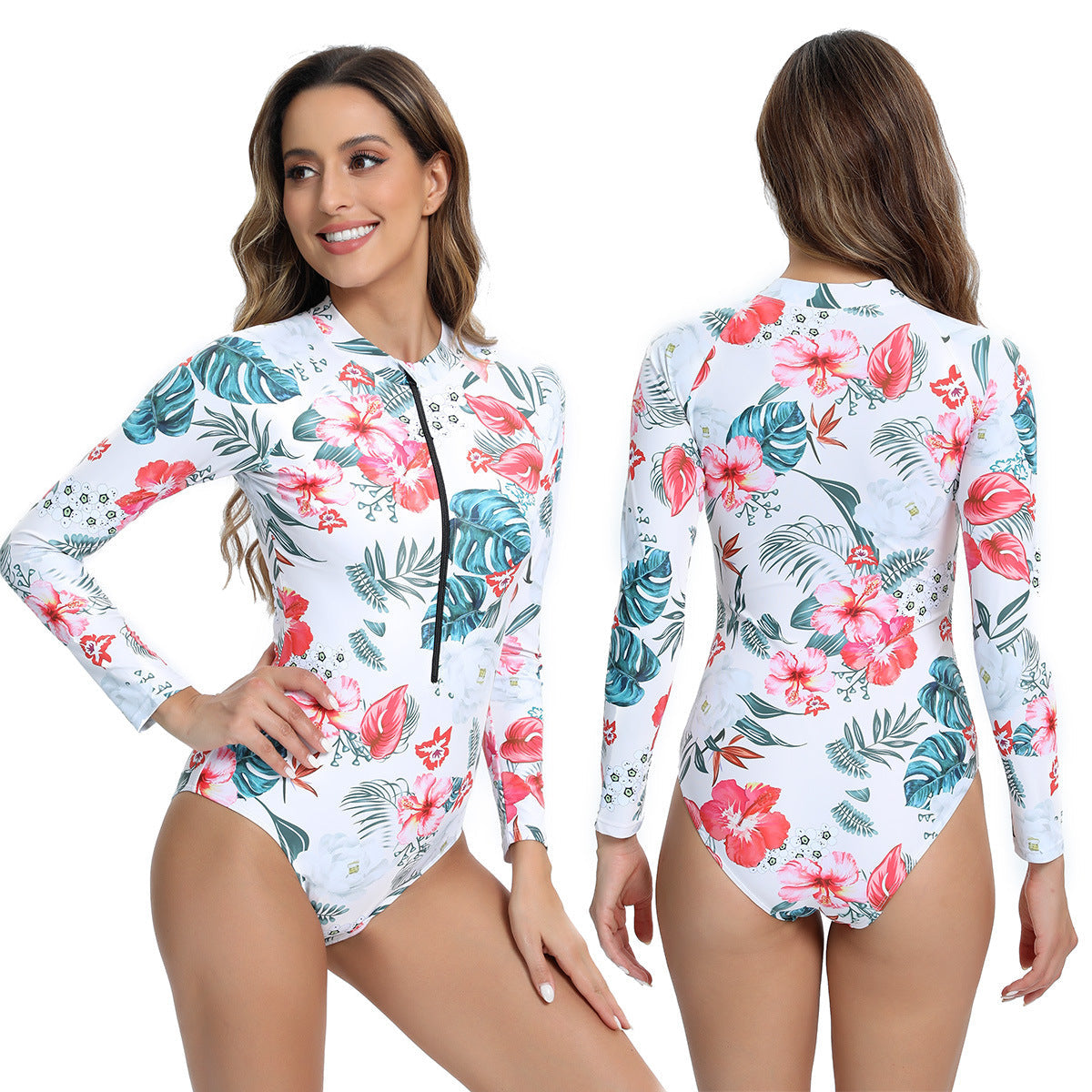 Lang Mouwen Badpak - Dames - Met Rits Voorzijde - Sportieve Zwemkleding - KRACHTIG EN ZELFVERZEKERD