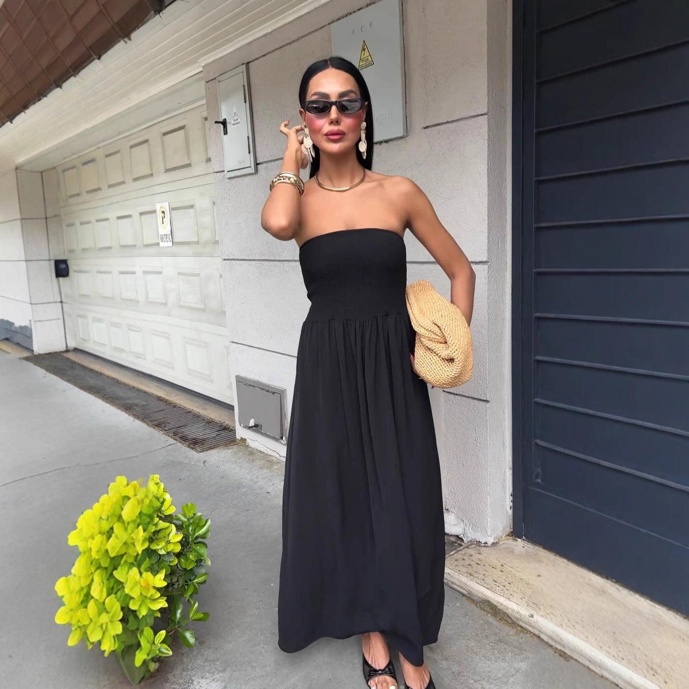 Strapless Damesjurk - Vrouwen - Smocktop - Zomerse Elegantie - Elia