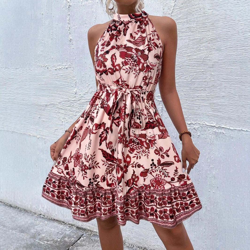 Mouwloze Damesjurk - Vrouwen - Halternek met Ceintuur - Zomer Outfit - LOUNA LIVA