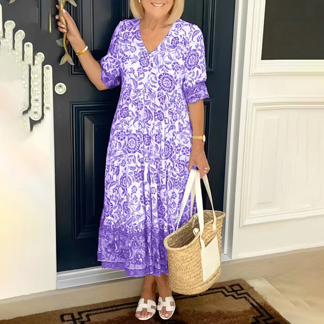 Dames - Casual Midi-Jurk - Comfortabele Bloemenprint - Zomer Mode - ELEGANTE STIJL