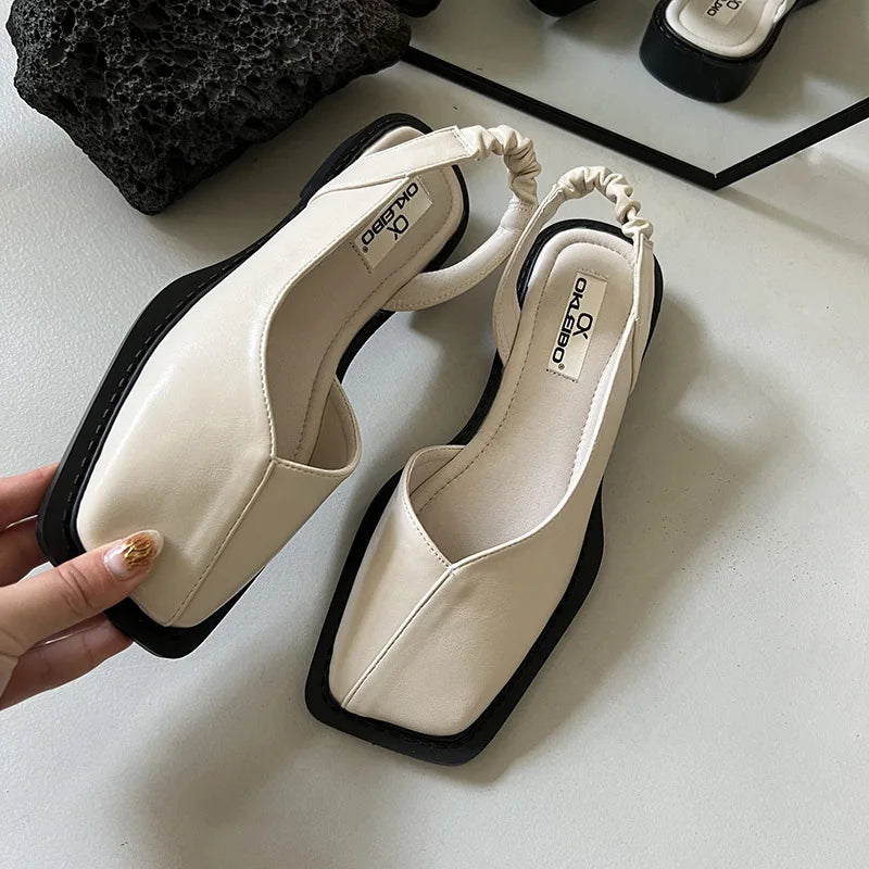 Vrouwen - Leren Slingback Sandalen - Comfortabele Platte Schoenen - Modieuze Damesfootwear - AMELIA STYLE